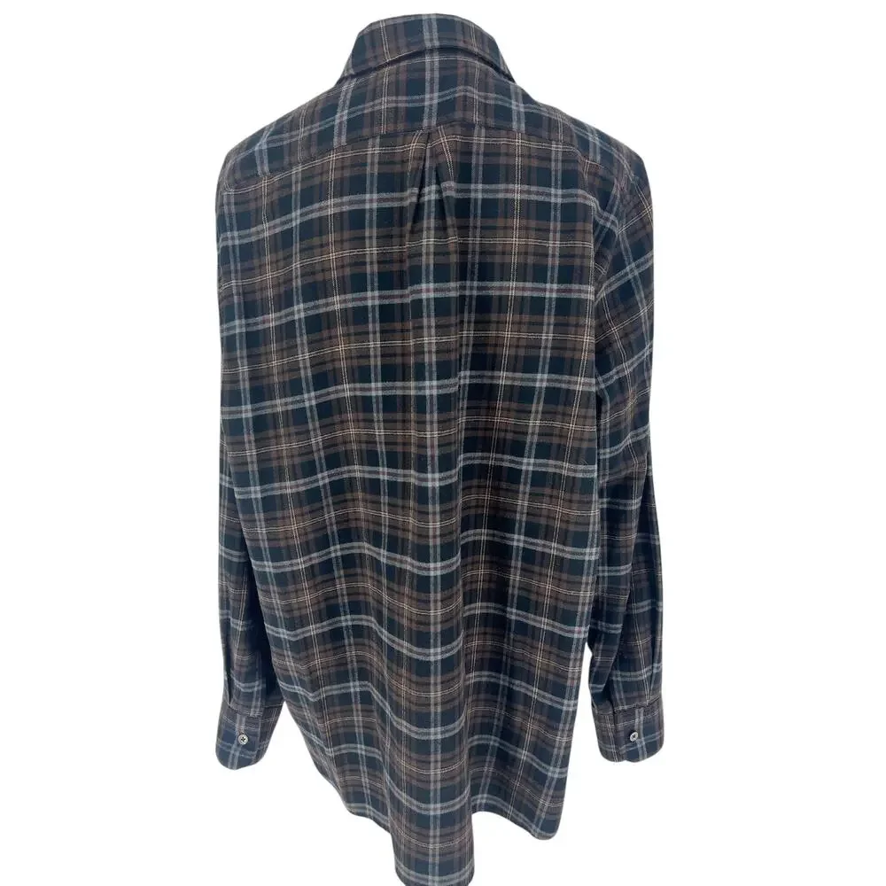 Jenni Kayne Classic Plaid Flannel Shirt Brown and Black Cotton - Picture 9 of 10